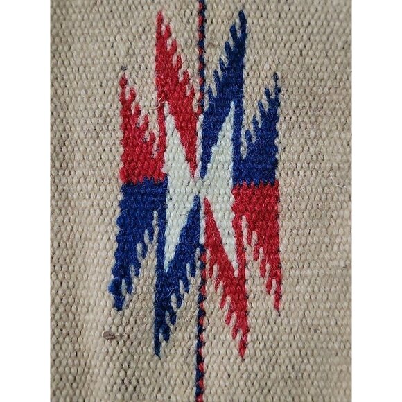 Chimayo Southwestern Woven Mat Runner Geometric Fringe 17x7in Vtg Farmhouse Prim
